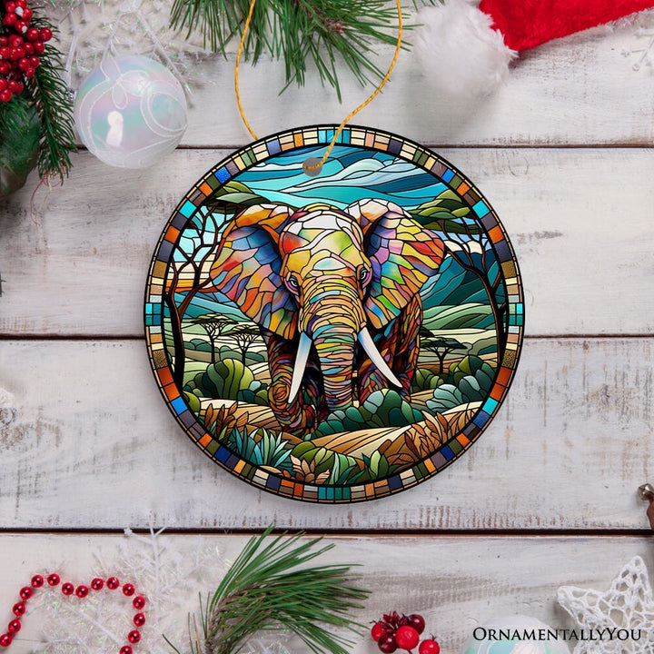 Majestic Elephant Stained Glass Style Ceramic Ornament, African Animals Christmas Gift and Decor Ceramic Ornament OrnamentallyYou 