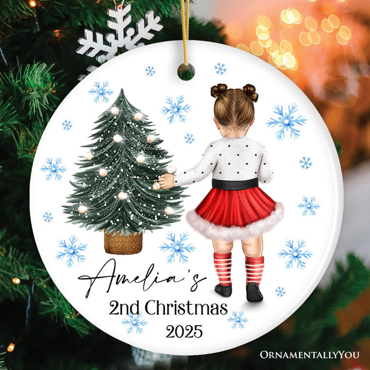 Baby’s 2nd Christmas Personalized Ornament, Cute Custom Handmade Second Xmas Keepsake Ceramic Ornament OrnamentallyYou Circle 