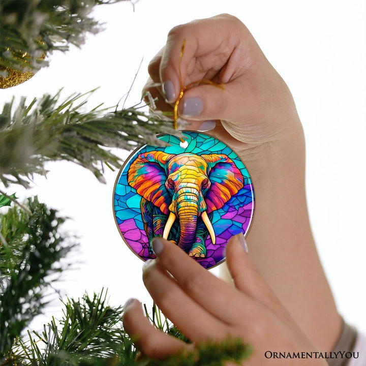 Forest Giants Elephant Stained Glass Style Ceramic Ornament, Safari Animals Christmas Gift and Decor Ceramic Ornament OrnamentallyYou 