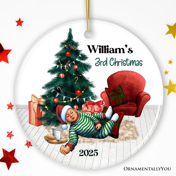 Baby’s 3rd Christmas Personalized Ornament, Cookies and Milk & Holiday Tree Ceramic Ornament OrnamentallyYou Circle 