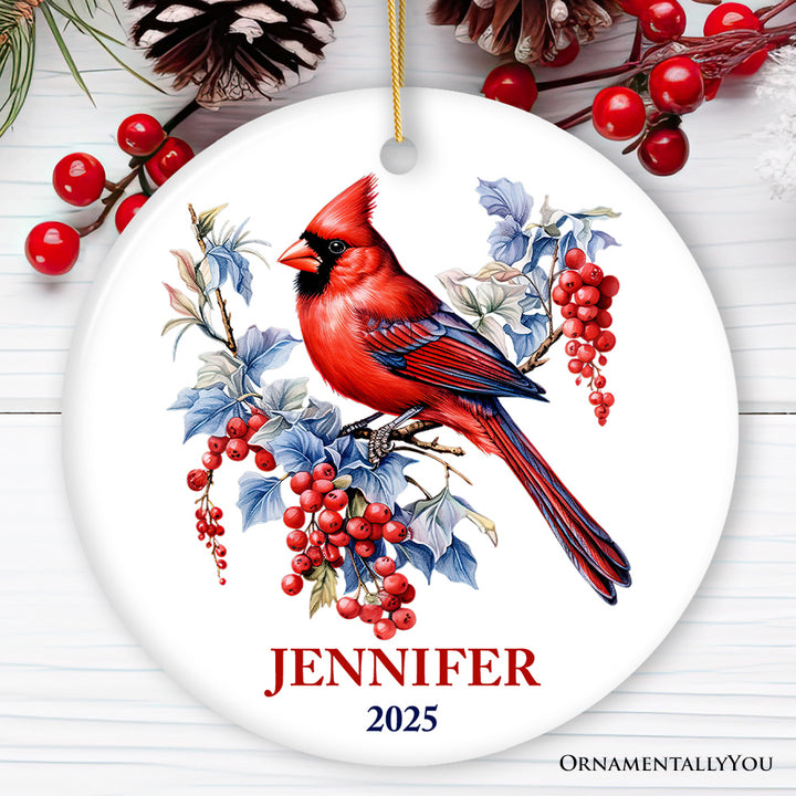 Personalized Cardinal Ornament, Winter Wonderland Christmas Gift With Custom Name and Date