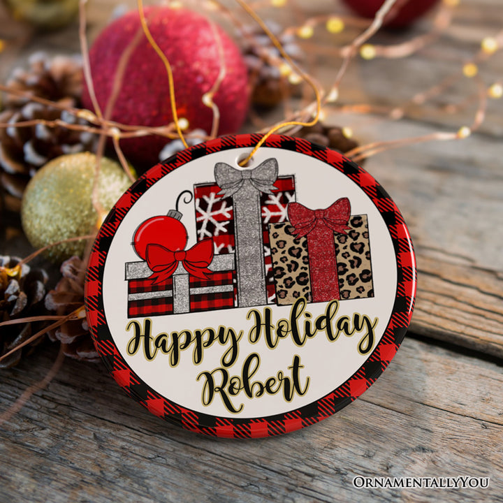 Buffalo Plaid Personalized Name Christmas Ornament, Family Gift