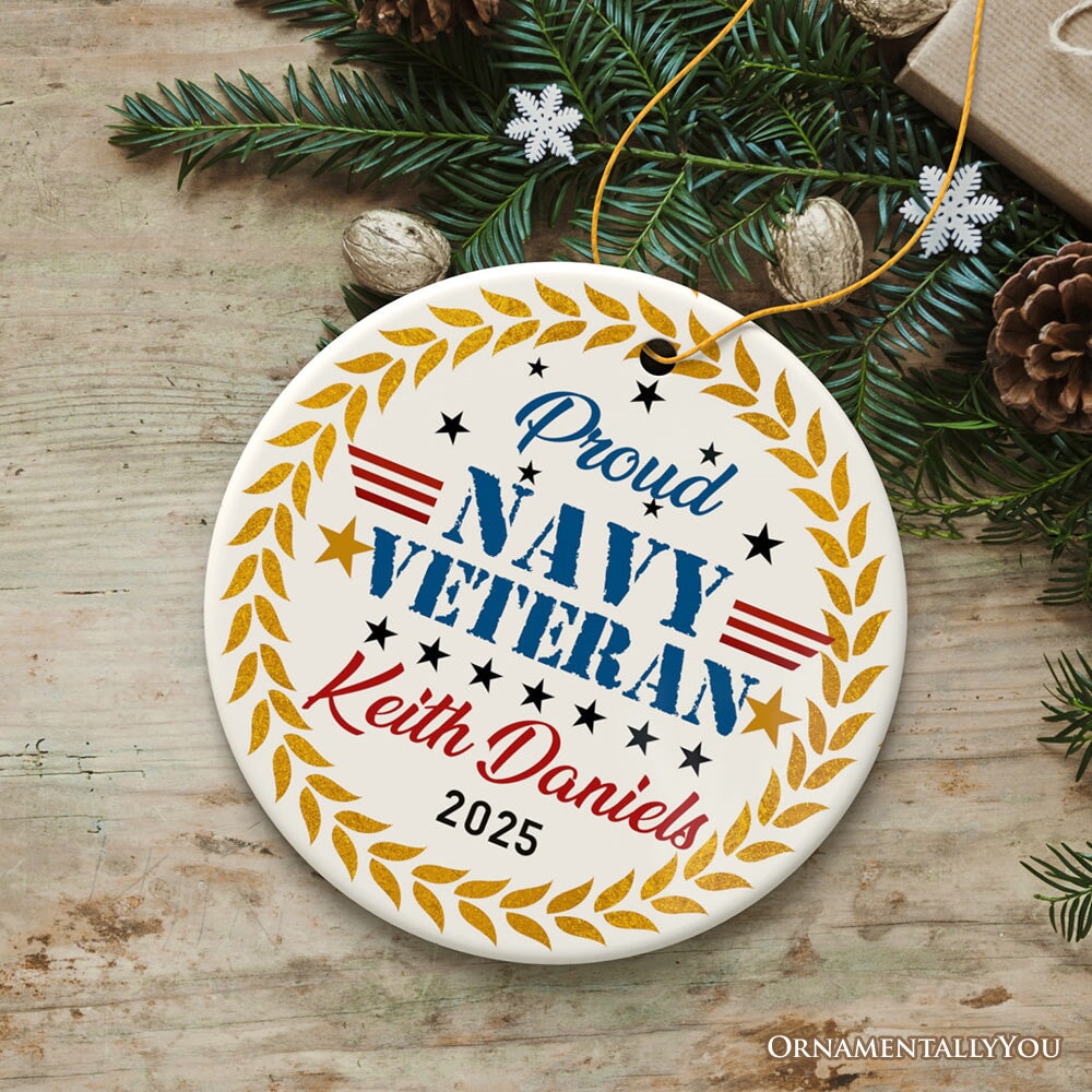 Proud Navy Veteran Custom Ornament, Military Patriot Decoration Ceramic Ornament OrnamentallyYou 