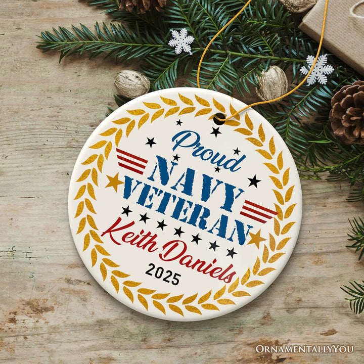 Proud Navy Veteran Custom Ornament, Military Patriot Decoration Ceramic Ornament OrnamentallyYou 
