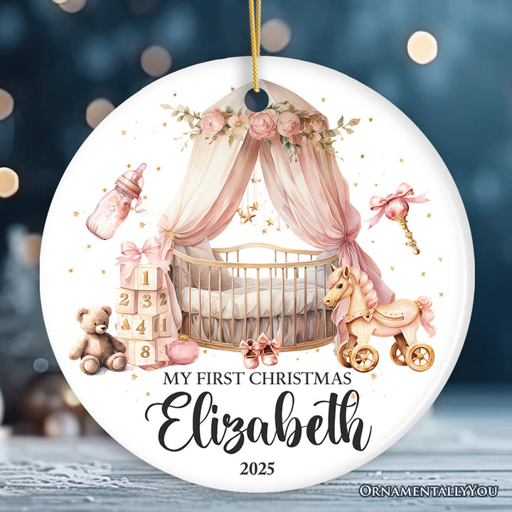 Personalized Baby Girl First Christmas Ornament, Treasured Newborn Holiday Debut Gift