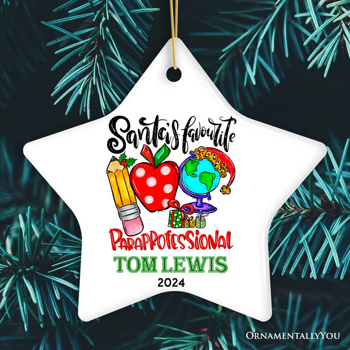 Festive Santa’s Favorite Paraprofessional Personalized Christmas Ornament, Custom Educational Assistant Gift