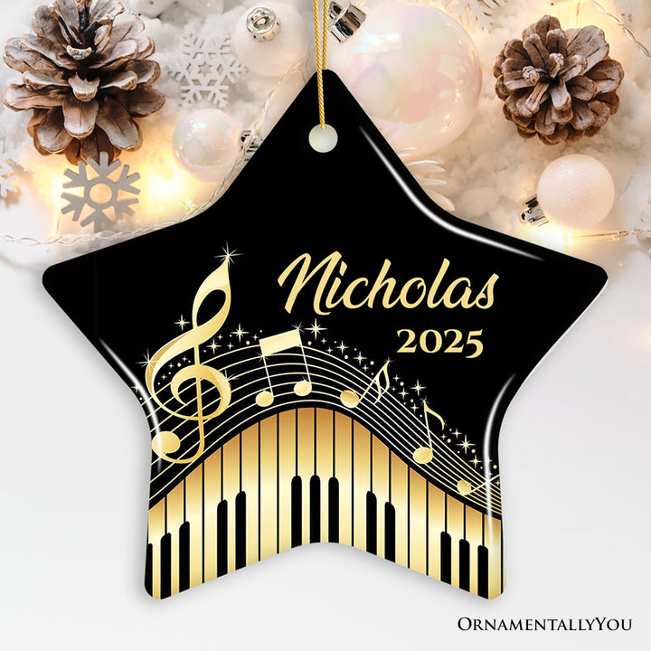 Elegant Gold Music Note Piano Keys Personalized Ornament, Customizable Music Teacher Student Keepsake Gift