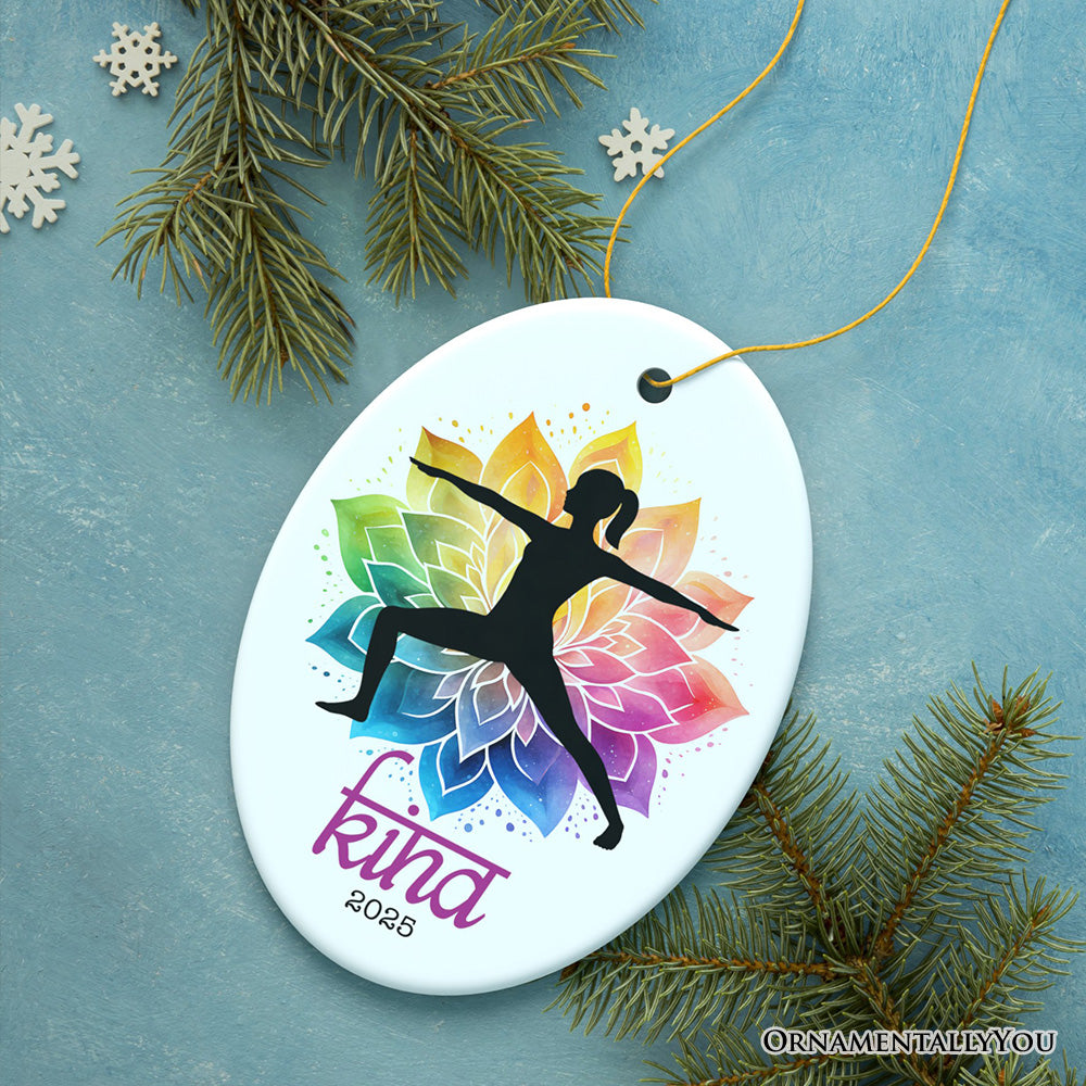 Colorful and Zen Personalized Yoga Ornament, Hatha Yoga Pose Customized Gift for Yogis