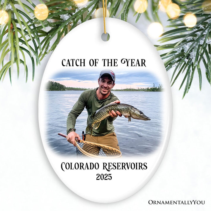 Personalized Fishing Keepsake Ornament Gift, Catch of the Year Photo Ceramic Ornament OrnamentallyYou Oval 