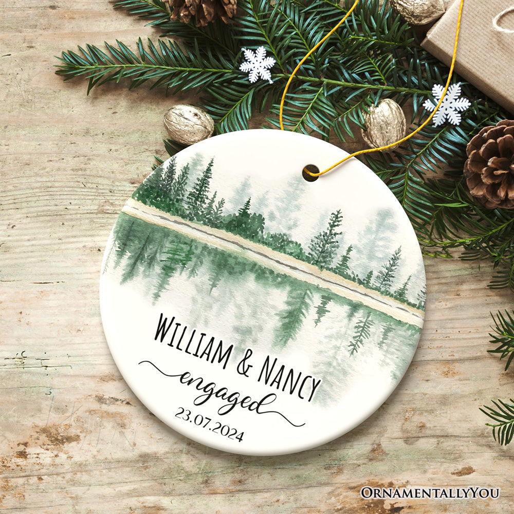 Watercolor Forest Engaged or Married Personalized Ornament, Engagement Gift