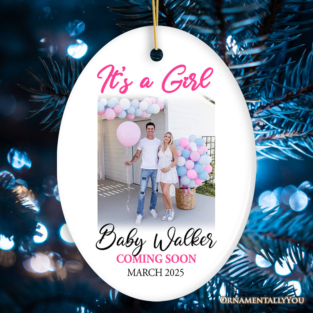 Baby Gender Reveal Personalized Photo Ornament, It’s a Boy or Girl Announcement, Small Baby Shower Gift