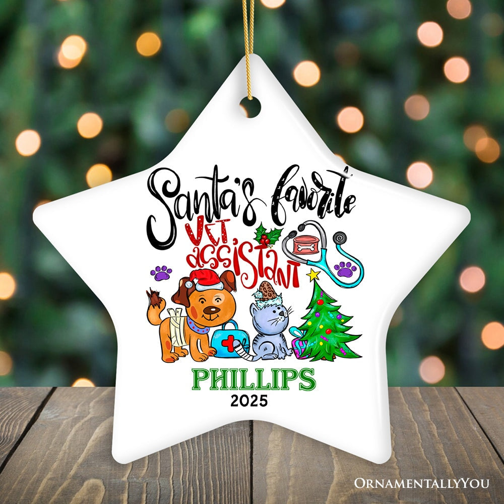 Colorful & Fun Santa's Favorite Vet Assistant's Paw-some Christmas Ornament, Veterinary Animal Health Worker Appreciation Gift Ceramic Ornament OrnamentallyYou Star 