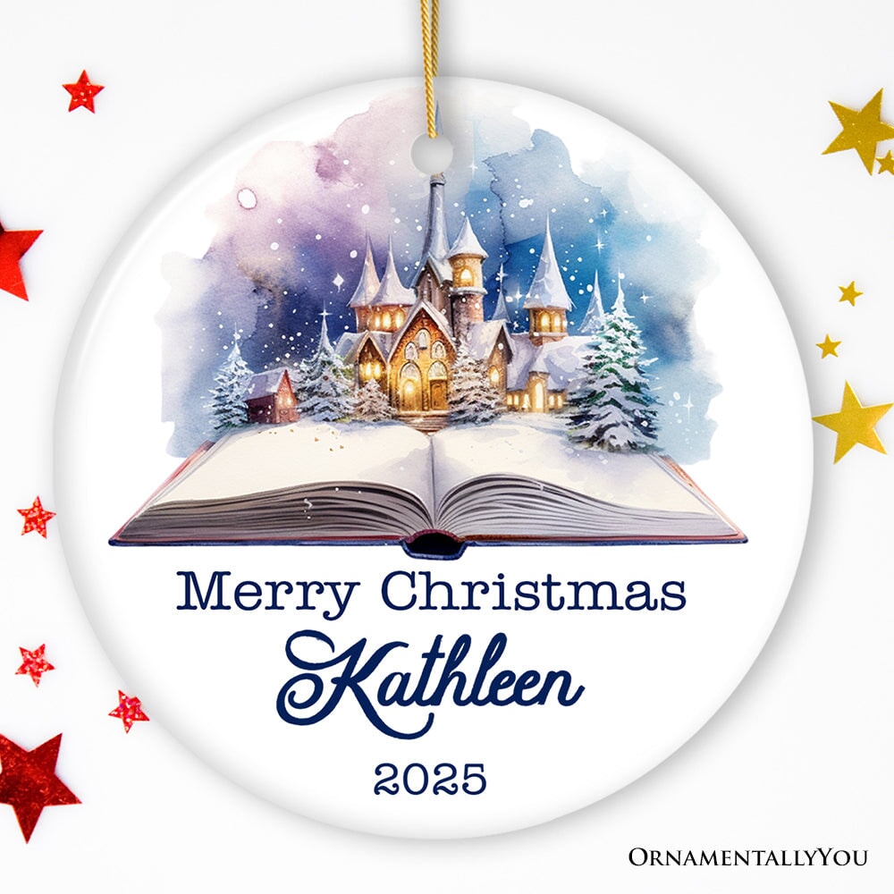 Magical Christmas Story Book, Watercolor Personalized Ornament Ceramic Ornament OrnamentallyYou Circle 