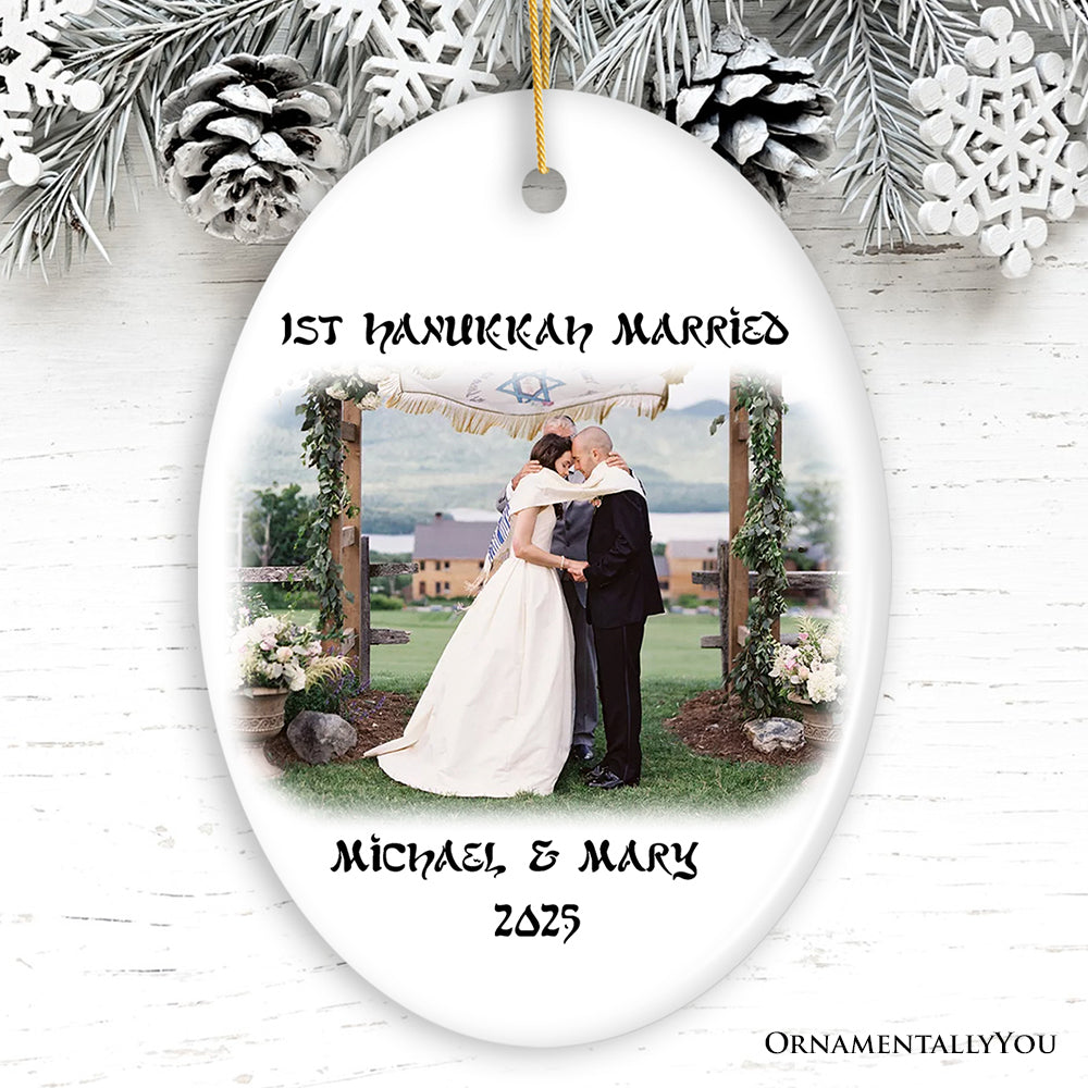 First Hanukkah Married Personalized Photo Ornaments, Engagement Gift