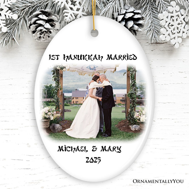 First Hanukkah Married Personalized Photo Ornaments, Engagement Gift