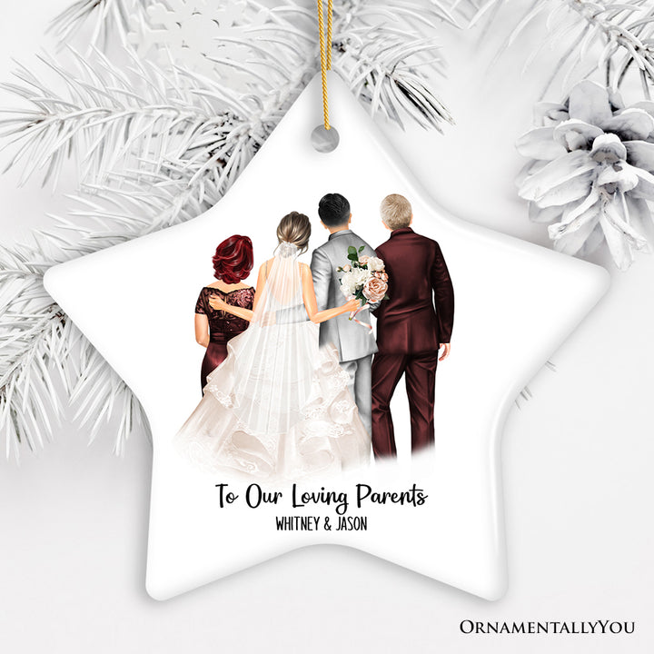 Bride and Groom with Parents Wedding Gift Ornament Personalized