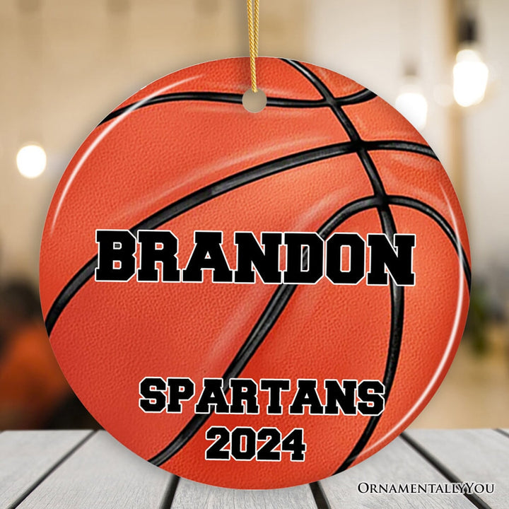 Personalized Basketball Christmas Ornament, Festive Holiday Theme with Name and Date Ceramic Ornament OrnamentallyYou Circle 