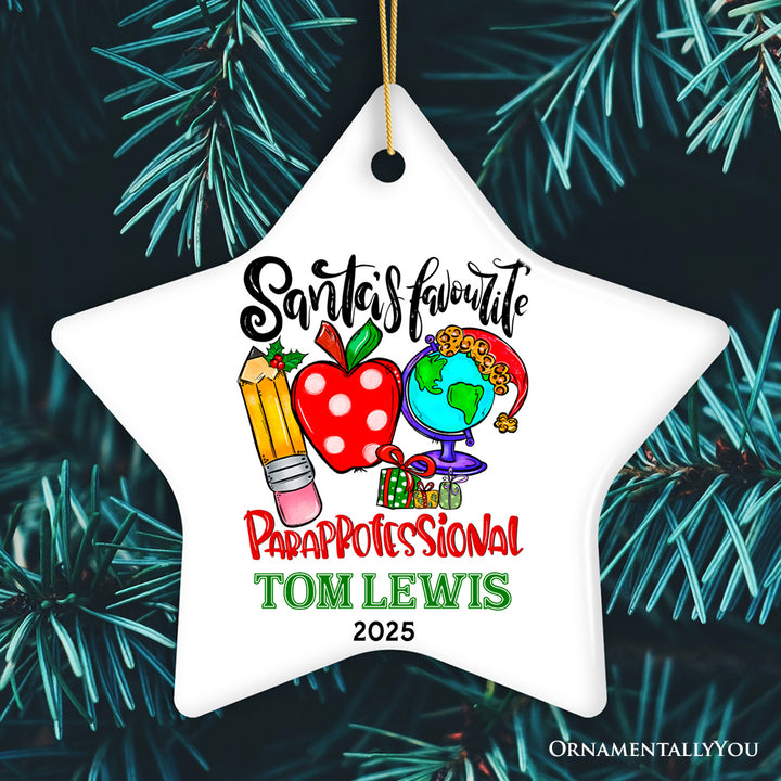 Festive Santa’s Favorite Paraprofessional Personalized Christmas Ornament, Custom Educational Assistant Gift