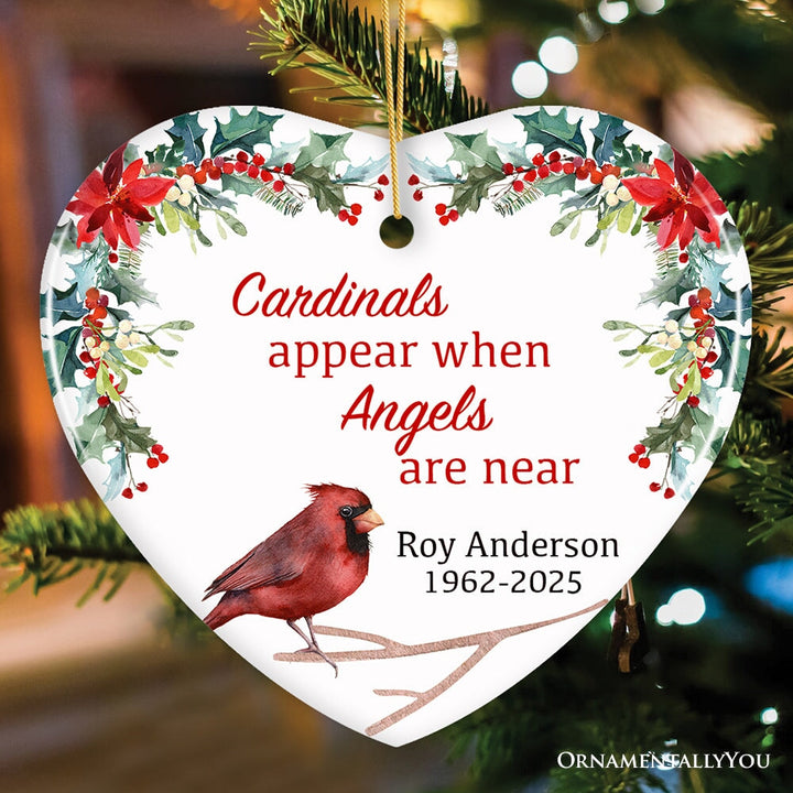 Personalized Cardinals Appear When Angels Are Near Floral Heart Ornament Ceramic Ornament OrnamentallyYou Heart 