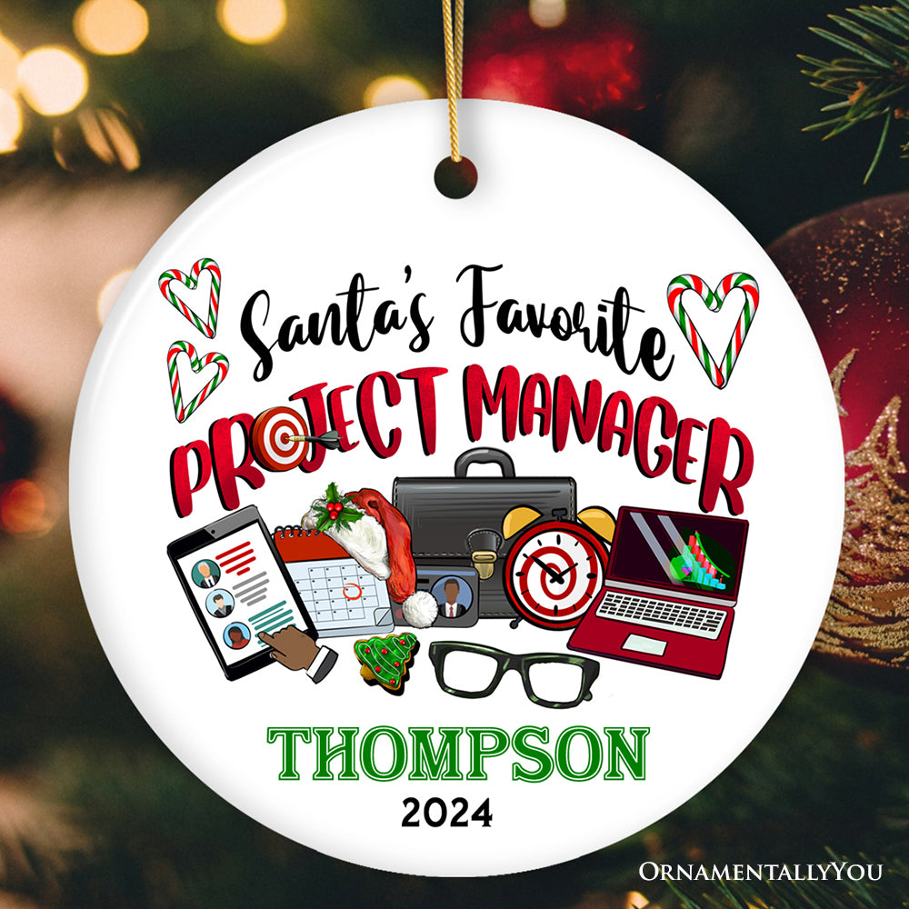 Festive Santa’s Favorite Project Manager Personalized Christmas Ornament, Business Team Coordinator and Leadership Recognition Gift