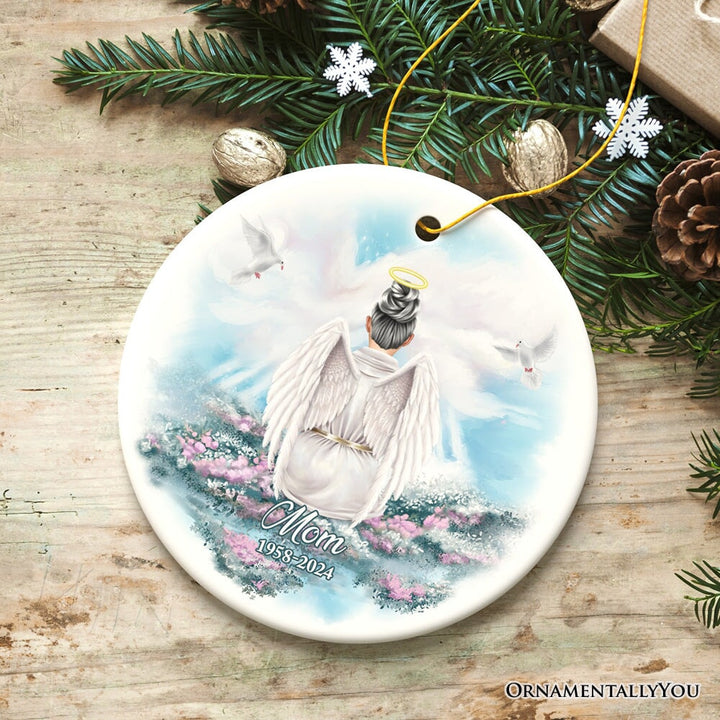 Family in Heaven Personalized Ornament, Grandparents or Parents Keepsake Angel with Wings Christmas Memorial Decoration