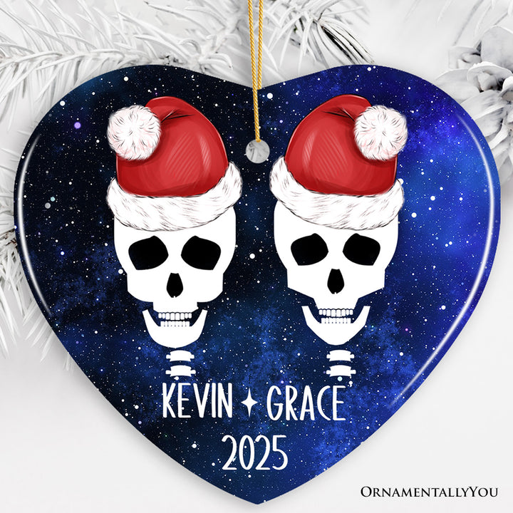 Eternal Love Santa Skulls Personalized Couples Christmas Ornament