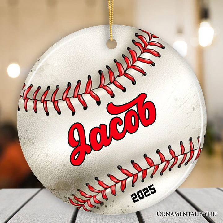 Personalized Baseball Christmas Ornament, Festive Holiday Theme with Name and Date