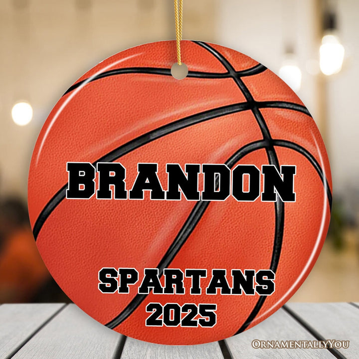 Personalized Basketball Christmas Ornament, Festive Holiday Theme with Name and Date Ceramic Ornament OrnamentallyYou Circle 