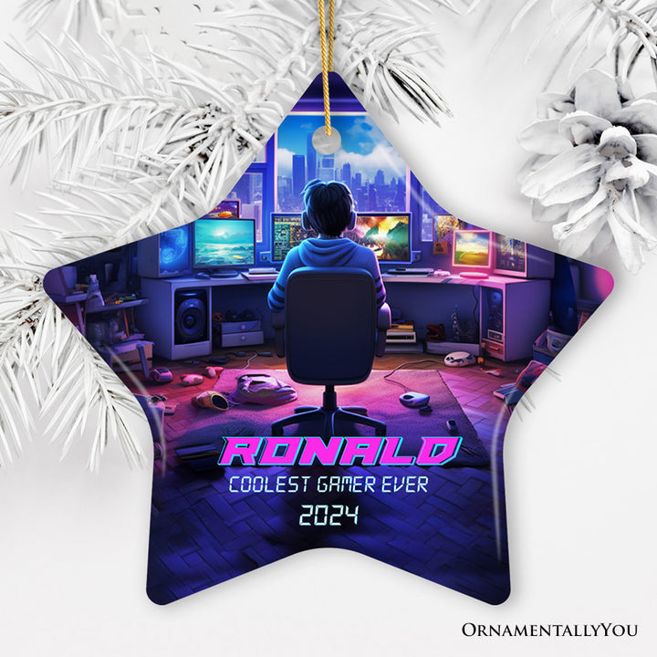 Personalized Video Gamer Christmas Tree Ornament, Gaming Boy Gift