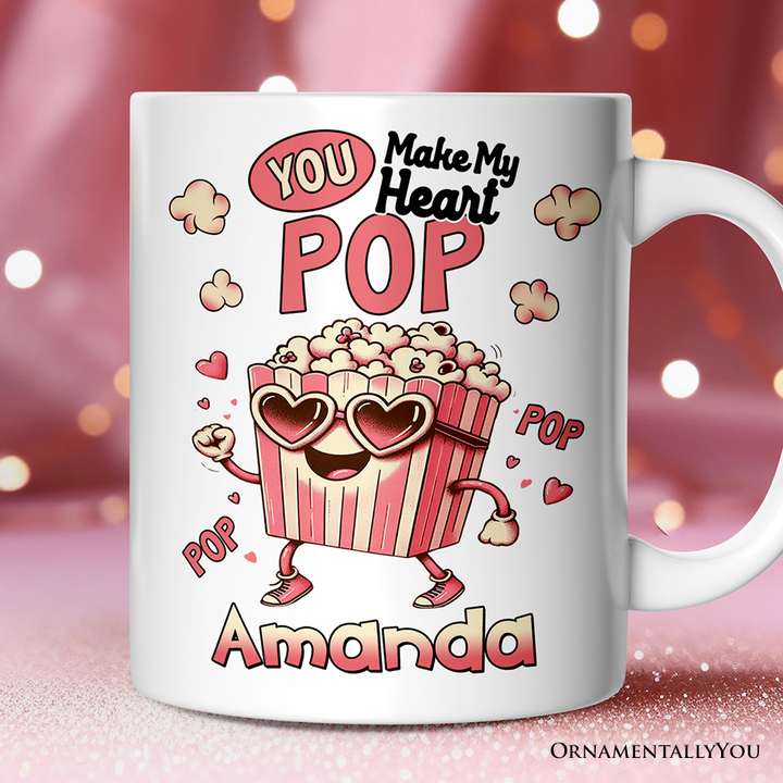 Popcorn Love Man Personalized Mug, You Make My Heart Pop Funny Romantic Gift With Custom Name