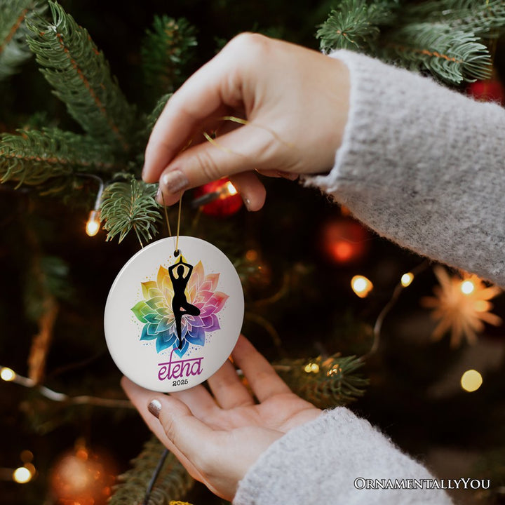Colorful and Zen Personalized Yoga Ornament, Hatha Yoga Pose Customized Gift for Yogis Ceramic Ornament OrnamentallyYou 
