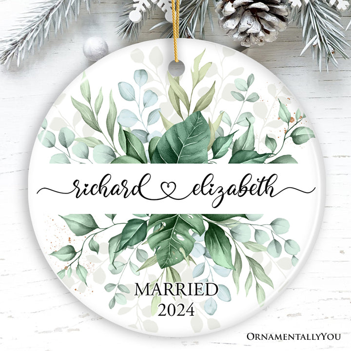 Elegant Personalized Wedding Ornament, Married or Engaged Couple Gift