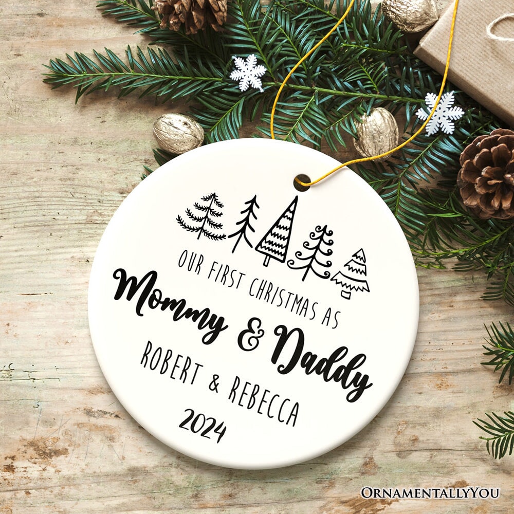 First Christmas as Mommy and Daddy Personalized Ornament, Keep Sake for Parents after First Born Baby Ceramic Ornament OrnamentallyYou 