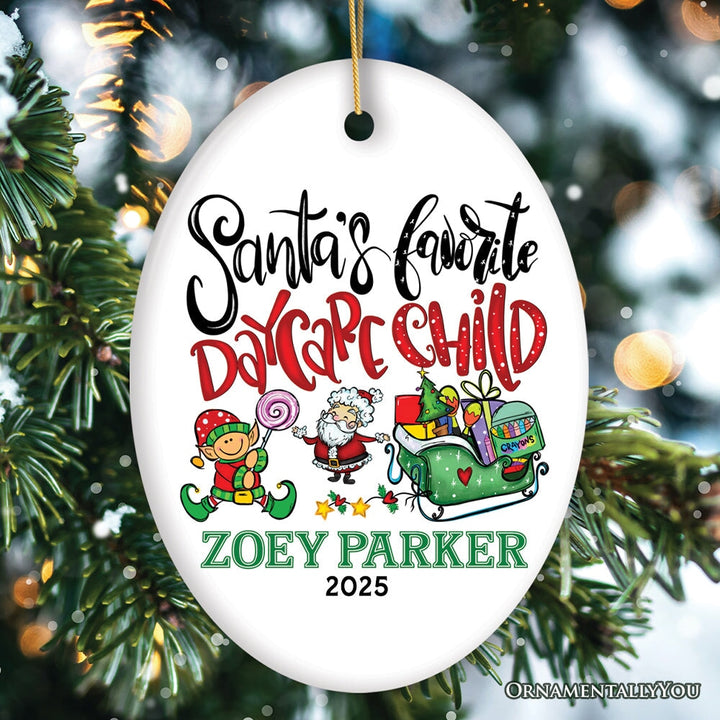 Santa’s Favorite Daycare Child Christmas Ornament, Adolescent Children’s Custom Holiday Decoration Ceramic Ornament OrnamentallyYou Oval 