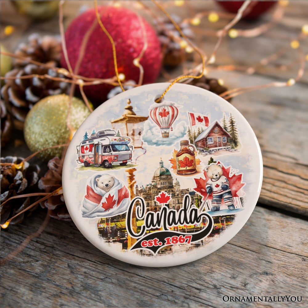 Canada Cultural Heritage and Traditions Artwork Ornament, Canadian Landmarks and Travel Christmas Gift Ceramic Ornament OrnamentallyYou 