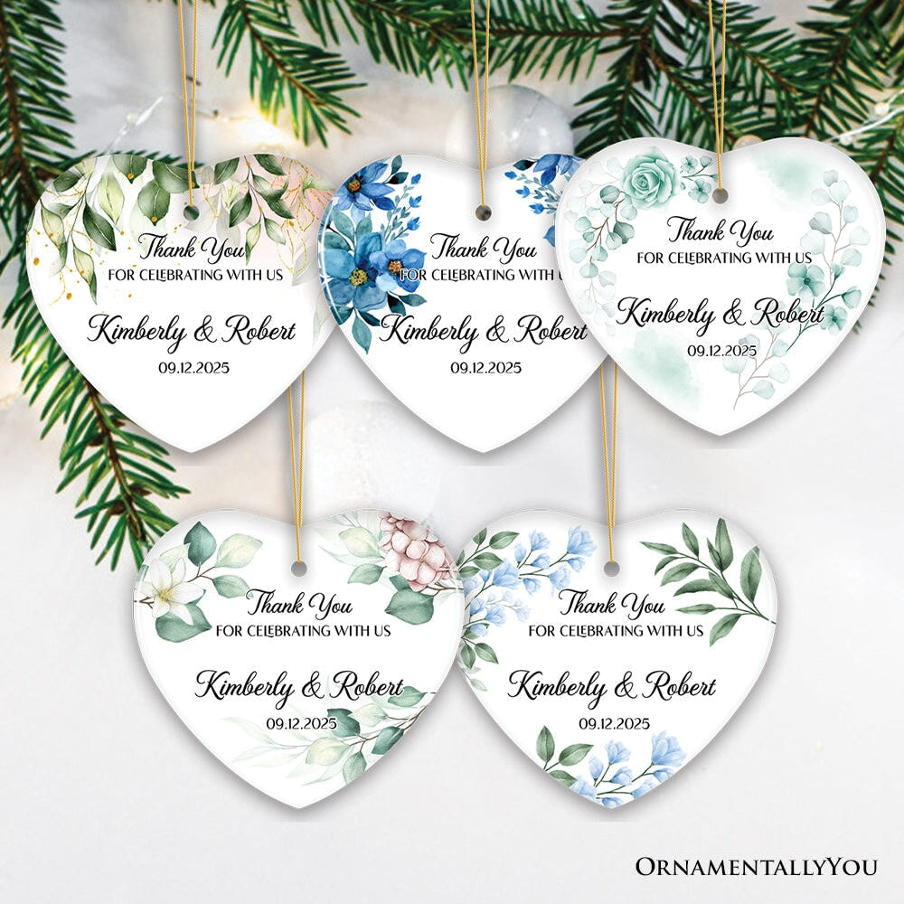 Elegant Wedding Favors Personalized Heart Ornament, Ideas for Guests, Small Christmas Souvenir Ceramic Ornament OrnamentallyYou 