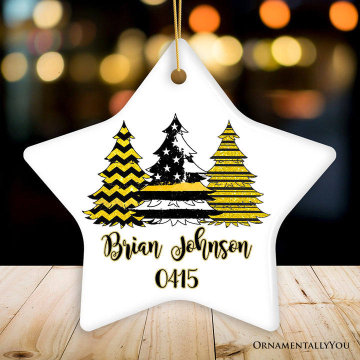 Dispatcher Flag Tree Personalized Ornament, Yellow Line 911 Appreciation Retirement Gift