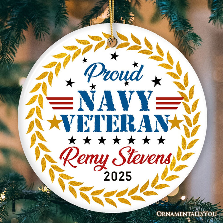 Proud Navy Veteran Custom Ornament, Military Patriot Decoration Ceramic Ornament OrnamentallyYou Circle 