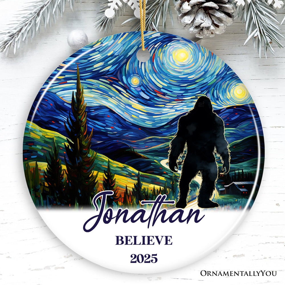 Bigfoot by Vincent Van Gogh Personalized Christmas Ornament, Believe Funny Gift Ceramic Ornament OrnamentallyYou Circle 