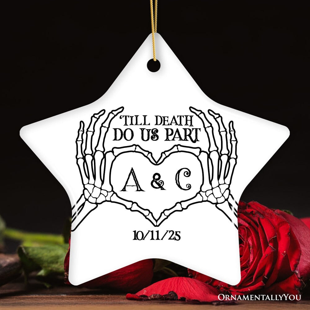 Minimalist Skeleton Couple Personalized Ornament, Spooky Wedding Keepsake Gift Ceramic Ornament OrnamentallyYou Star 