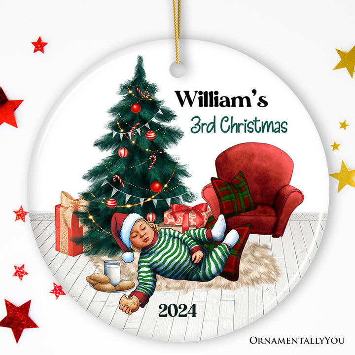 Baby’s 3rd Christmas Personalized Ornament, Cookies and Milk & Holiday Tree