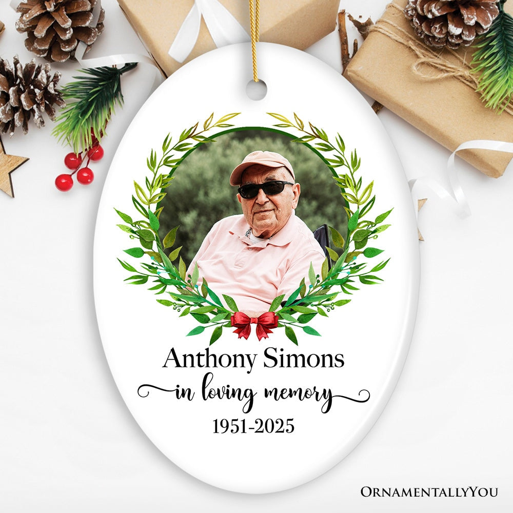 Remember Personalized Memorial Photo Ornament, In Loving Memory Keepsake Gift With Custom Name Ceramic Ornament OrnamentallyYou Oval 