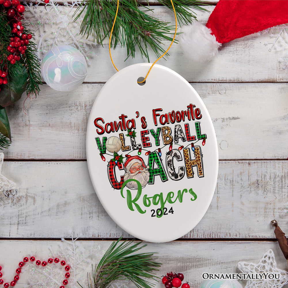 Santa’s Favorite Volleyball Coach Personalized Christmas Ornament, Custom Sports Appreciation Gift