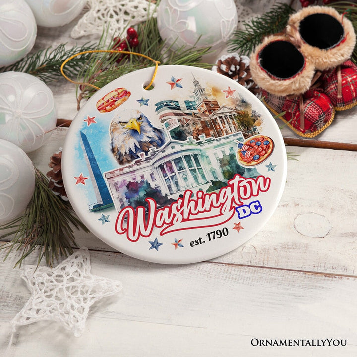 Artistic Washington DC Ceramic Ornament, Landmarks of the Nation’s Capital, White House Travel Souvenir Ceramic Ornament OrnamentallyYou 