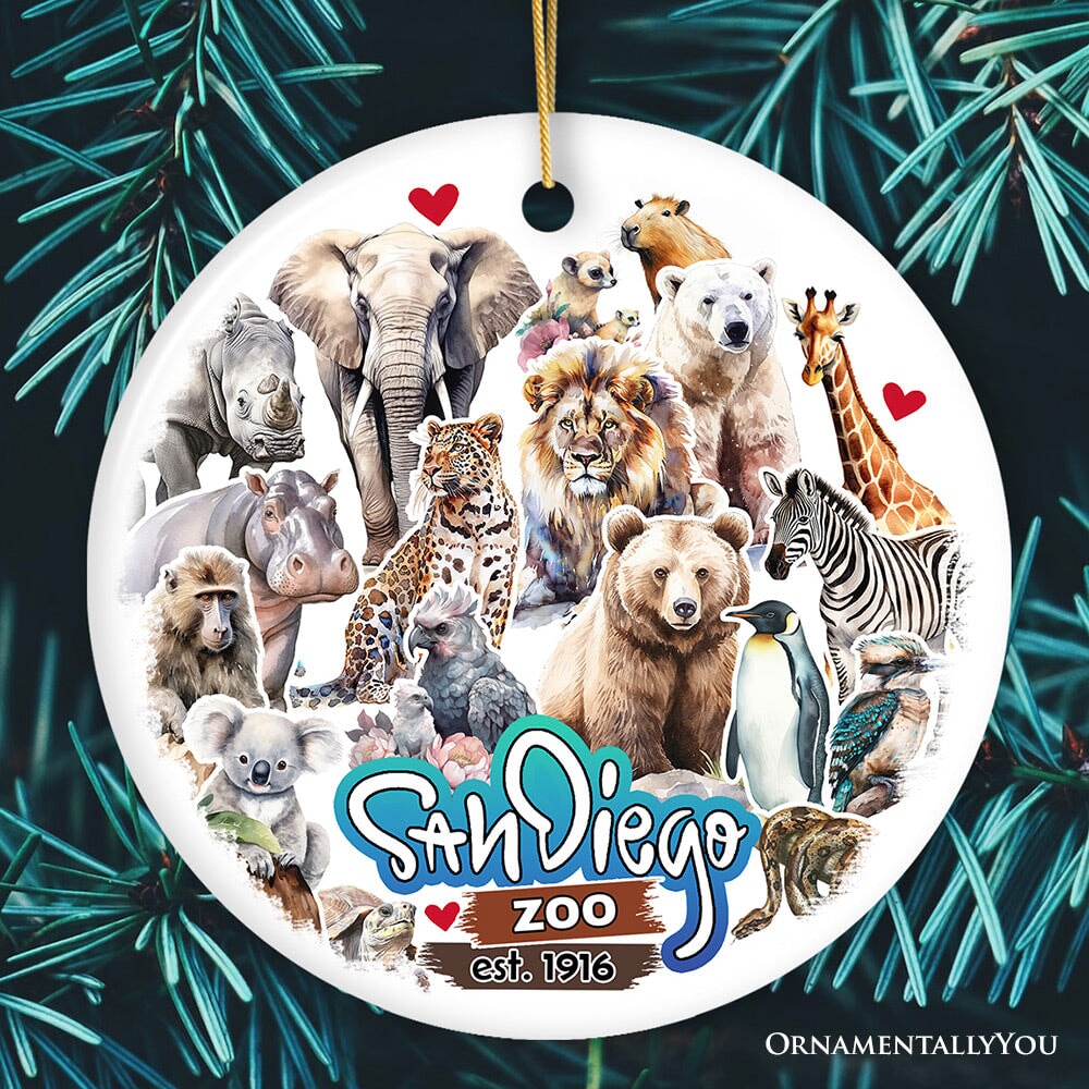 Artistic San Diego Zoo Classic Handcrafted Ornament, California State Ceramic Souvenir and Tree Decor Ceramic Ornament OrnamentallyYou Circle Version 2 