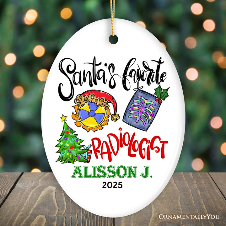 Santa’s Favorite Radiologist Personalized Christmas Ornament, Cute and Funny X-Ray Radiology Gift