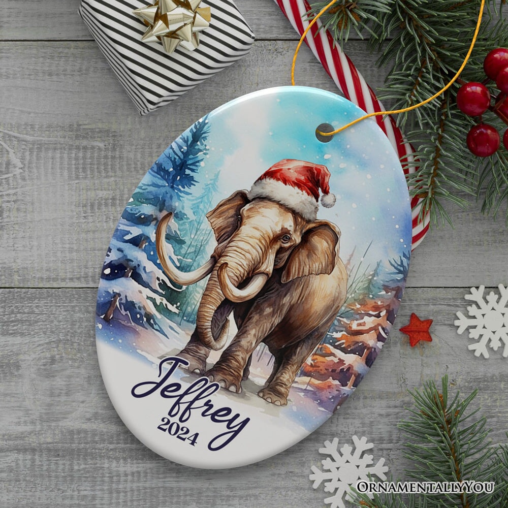 Elephant Personalized Ornament, Magical Arctic Glow Christmas Gift With Custom Name and Date Ceramic Ornament OrnamentallyYou Oval 