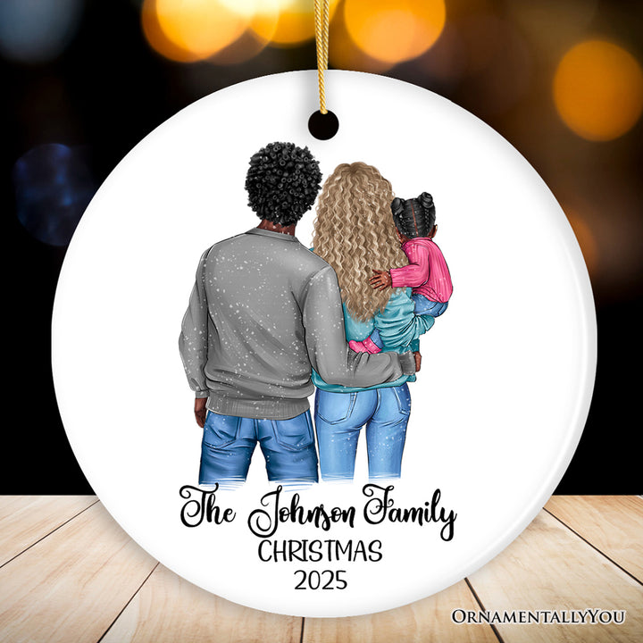 New Family of Three Personalized Keepsake Christmas Ornament, Mom, Dad and Baby