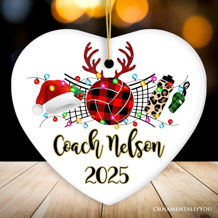 Personalized Volleyball Buffalo Plaid Leopard Merry Christmas Ornament, Team and Coaches Gift Ceramic Ornament OrnamentallyYou Heart 