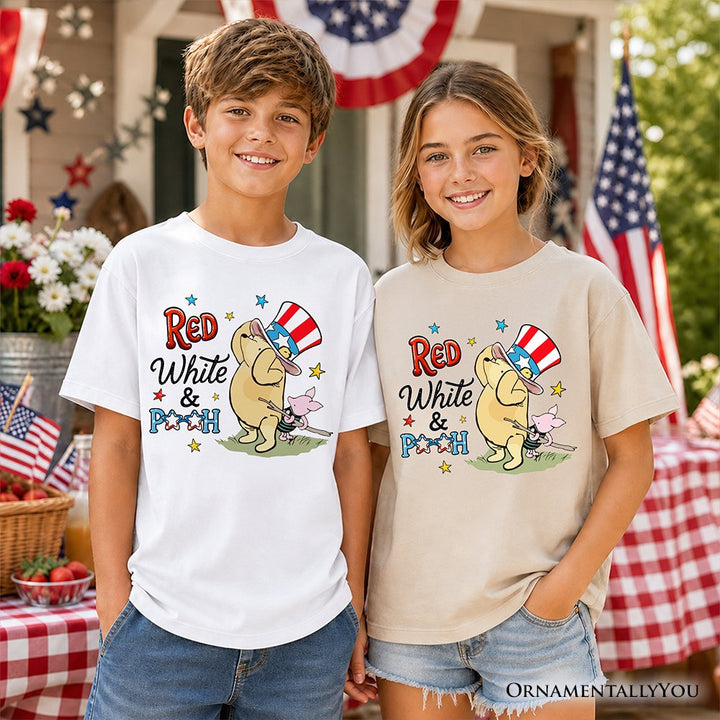 Kids Red White & Proud Winnie-the-Pooh T-Shirt, 1926 A.A. Milne Youth Patriotic 4th of July Tee Kid's T-Shirts OrnamentallyYou 